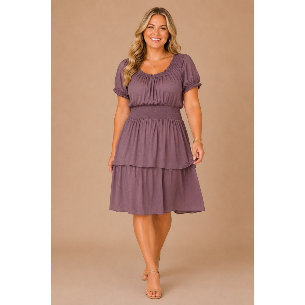 NWT Jo‎ West Cottage Core Tiered Dress in Chocolate Mauve - XXL
